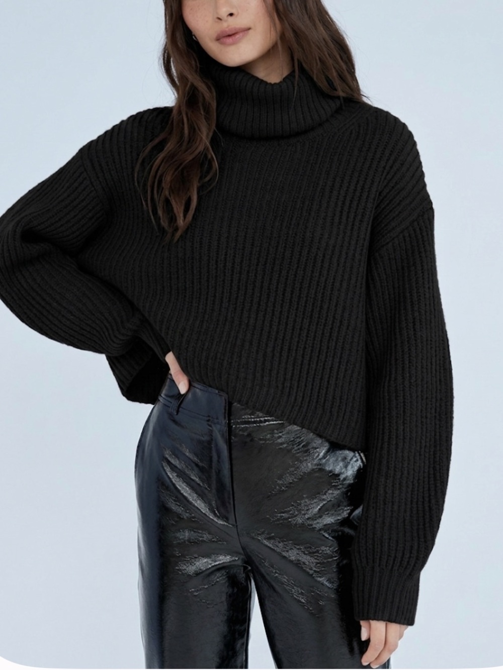 Aritzia Babaton Cropped Turtleneck Guell Sweater Merino Wool